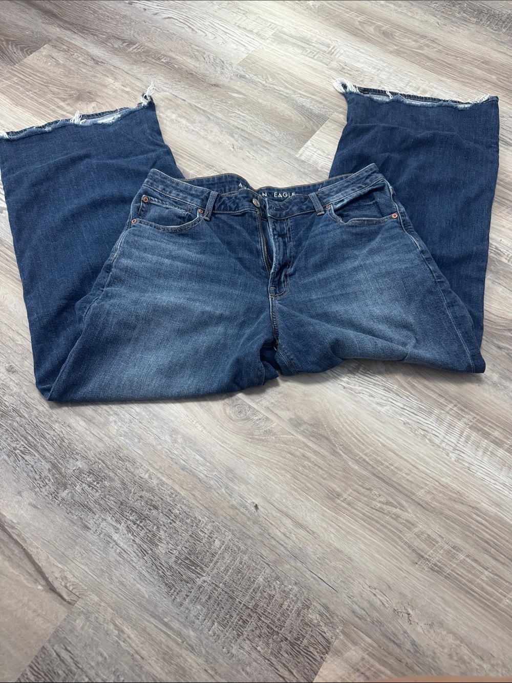 American Eagle Outfitters Dark Blue Wide Leg Jeans with Raw Hem